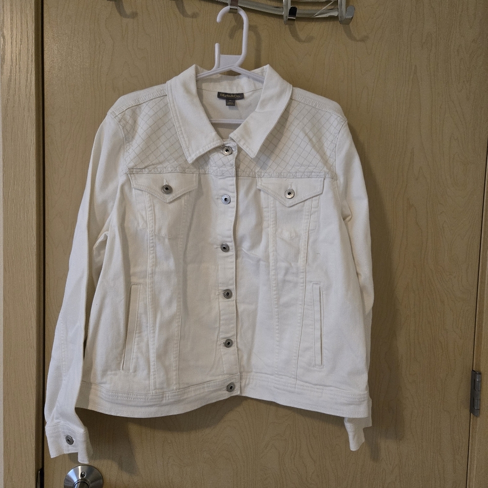 NWT Style & Co White Embroidered Denim Jacket (XL)